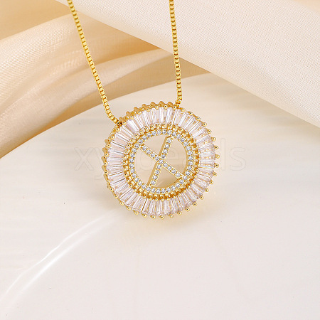 Brass Pave Clear Cubic Zirconia Ring with Letter Pendant Box Chain Necklaces FS-WG44D8C-24-1