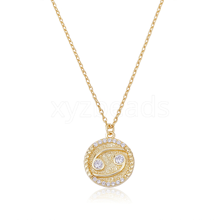 925 Sterling Silver 12 Constellation Necklace Gold Horoscope Zodiac Sign Necklace Round Astrology Pendant Necklace with Zircons Birthday Jewelry Gift for Women Men JN1089F-1