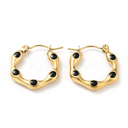 Ion Plating(IP) 304 Stainless Steel Hexagon Hoop Earrings with Enamel for Women EJEW-G293-17D-G-1