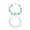 2Pcs Starfish Synthetic Turquoise & Acrylic Pearl Braided Bead Bracelets for Women BJEW-JB11263-2