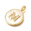 Rack Plating Brass Micro Pave Clear Cubic Zirconia Pendants with Shell KK-M309-42G-M-3