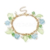 5Pcs 5 Color Glass Pearl & Flower & Acrylic Leaf Charm Bracelets Set BJEW-JB08908-3