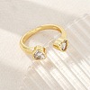 Brass Micro Pave Clear Cubic Zirconia Open Cuff Rings for Women RJEW-M026-01G-02-2