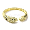 Brass Pave Clear & Green Cubic Zirconia Leopard Open Cuff Bangle for Women BJEW-K246-15G-2