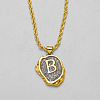 Brass Crystal Rhinestone Oval with Letter Pendant Necklaces FS-WG7CB6D-25-1