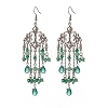 Glass Teardrop Tassel Chandelier Earrings EJEW-TA00184-01-1