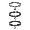 3Pcs 3 Style Natural Black Agate(Dyed) & Lava Rock & Synthetic Hematite Round Beaded Stretch Bracelets Set BJEW-JB08897-1