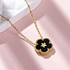 304 Stainless Steel Black Enamel 5-Petal Flower Pendant Necklaces for Women NJEW-U032-17G-03-1