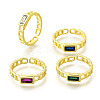 Rectangle Brass Micro Pave Cubic Zirconia Cuff Rings for Women RJEW-S399-09G-4