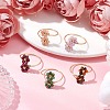 Flower Natural Garnet & Fuchsite & Tiger Eye & Amethyst & Sunstone Finger Rings RJEW-JR00779-2