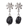 Natural Obsidian Twist Oval Dangle Stud Earrings EJEW-JE05664-05-1