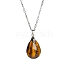 Natural Tiger Eye Teardrop Pendant Necklaces PW-WG17918-05-2