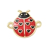 Brass Red and Black Enamel Heart Ladybug Links KK-I379-06G-1
