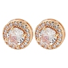 Rack Plating Flat Round Brass Clear Cubic Zirconia Stud Earrings EJEW-M090-19G-03-1