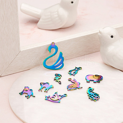 18Pcs 9 Style 201 Stainless Steel Pendants STAS-BT0001-10-1