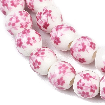 Handmade Flower Printed Porcelain Ceramic Beads Strands X-PORC-M005-8mm-03-1