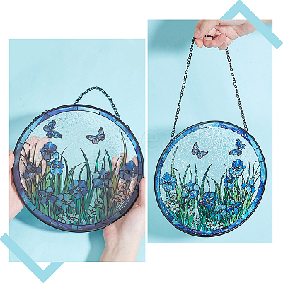Flat Round with Butterfly Glass Hanging Suncatcher HJEW-WH0036-121-1