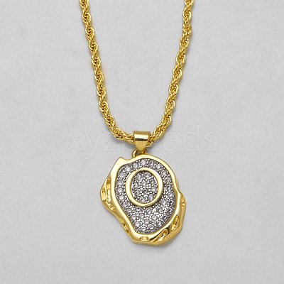 Brass Crystal Rhinestone Oval with Letter Pendant Necklaces FS-WG7CB6D-13-1