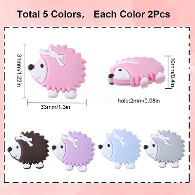 10Pcs 5 Colors Hedgehog Food Grade Eco-Friendly Silicone Beads SIL-SC0001-61-1