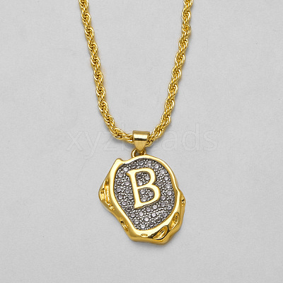 Brass Crystal Rhinestone Oval with Letter Pendant Necklaces FS-WG7CB6D-25-1