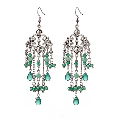 Glass Teardrop Tassel Chandelier Earrings EJEW-TA00184-01-1