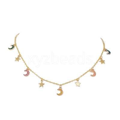 Moon & Star Alloy Enamel Charms Bib Necklaces NJEW-JN04577-1
