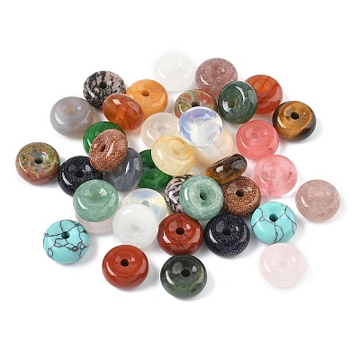 Natural & Synthetic Mixed Gemstone Donut/Pi Disc Charms G-M454-01A-1