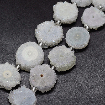 Natural Druzy Quartz Crystal Beads Strands G-F582-A15-1