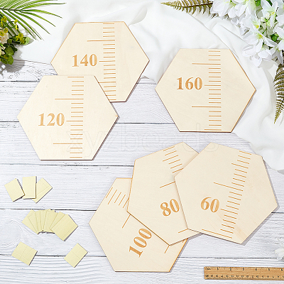 Hexagon Wood Measuring Growth Chart Rulers TOOL-WH0136-124A-1