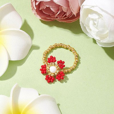 Round Seed Beads with Gemstone Beads Rings RJEW-MZ00015-05-1