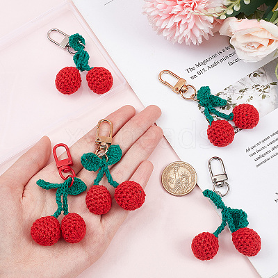 6Pcs 3 Colors Cherry Wool Knitting Pendant Decorations HJEW-CP0001-06-1