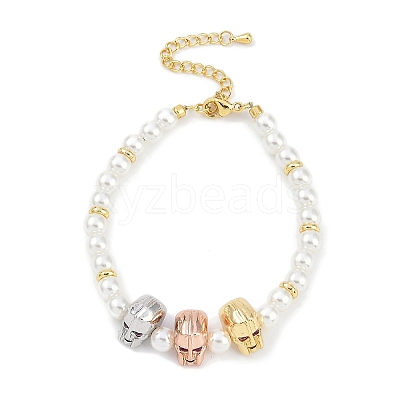 Rack Plating Brass Micro Pave Cubic Zirconia Charm Bracelets BJEW-P341-12G-01-1