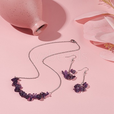 Natural Amethyst Chips Beaded Jewelry Set SJEW-JS01231-03-1