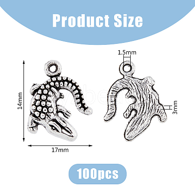 100Pcs Crocodile Tibetan Style Alloy Pendants FIND-DC0004-02-1
