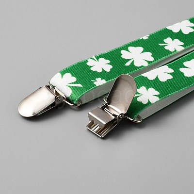 Shamrock Pattern Adjustable Polyester Y-Shaped Heavy Duty Suspenders AJEW-WH0282-89A-1