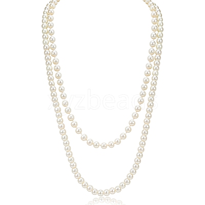 Baking Paint Pearlized Glass Pearl Round Beaded Long Necklaces NJEW-SW00066-03-1