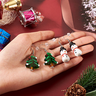 2 Pairs 2 Styles Christmas Theme Glass Dangle Earrings EJEW-TA00701-1