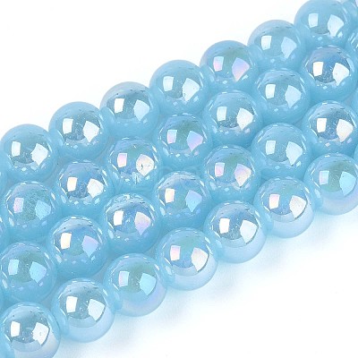 Electroplate Imitation Jade Glass Beads Strands GLAA-T032-J8mm-AB04-1