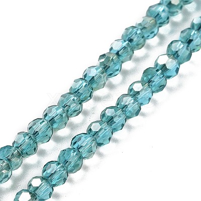 Half Rainbow Plated Glass Faceted(32 Facets) Round Spacer Beads Strands GLAA-A027-3mm-HR04-1