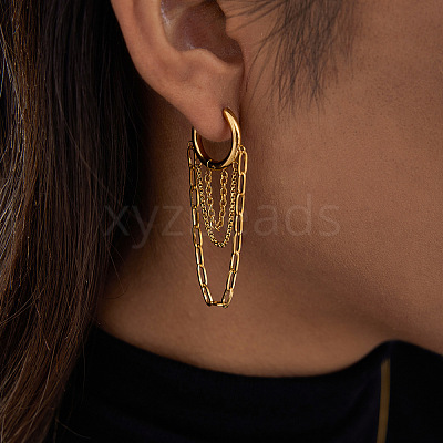 304 Stainless Steel Chain Tassel Hoop Earrings FS-WG79814-01-1