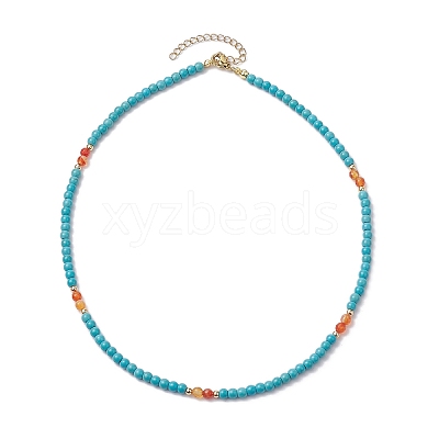 Synthetic Turquoise & Natural Carnelian Beaded Necklaces NJEW-TA00161-1