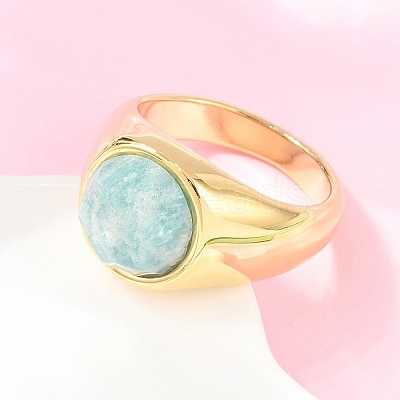 304 Stainless Steel Natural Amazonite Finger Rings RJEW-F203-02G-03-1