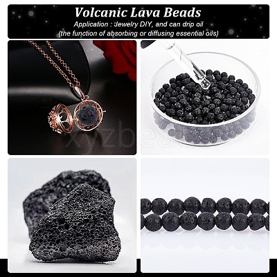 Natural Lava Rock Gemstone Round Bead Strands X-G-R285-4mm-06-1
