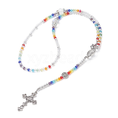 Glass Beaded Rosary Bead Necklaces NJEW-JN04326-1