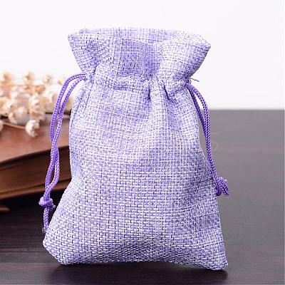 Polyester Imitation Burlap Packing Pouches Drawstring Bags ABAG-R005-9x12-03-1