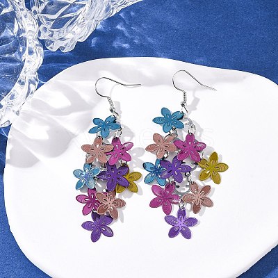 430 Stainless Steel Flower Dangle Earrings EJEW-A137-07P-01-1