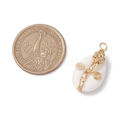 Copper Wired Flower Natural Shell Pendants PALLOY-JF03113-1