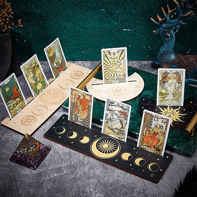4Pcs 4 Style Wood Candle Holders & Tarot Card Stands DJEW-GF0001-47D-1