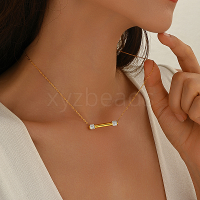 Stainless Steel Crystal Rhinestone Bar Pendant Necklaces for Women Daily Wear UA6063-1