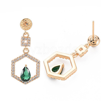 Brass Micro Pave Cubic Zirconia Stud Earring Findings KK-S364-045-1